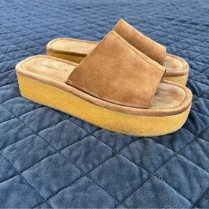 Vince Platform Sandals Womens 7 Suede Camel Tan Shoes Wedge Heel Slide Y2K